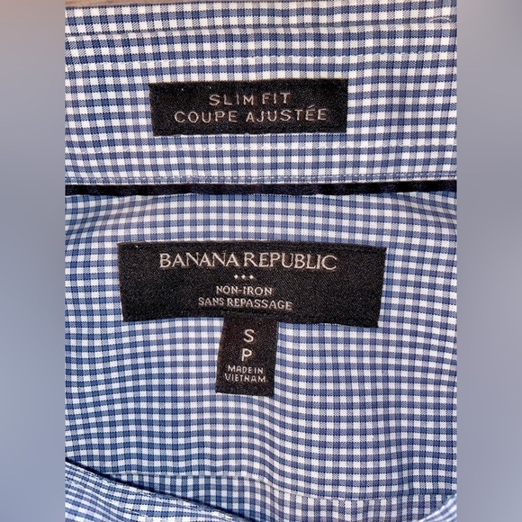 2/60$ Men’s Banana Republic white&blue checks slim fit non‎ iron shirt Sz small - Picture 4 of 10